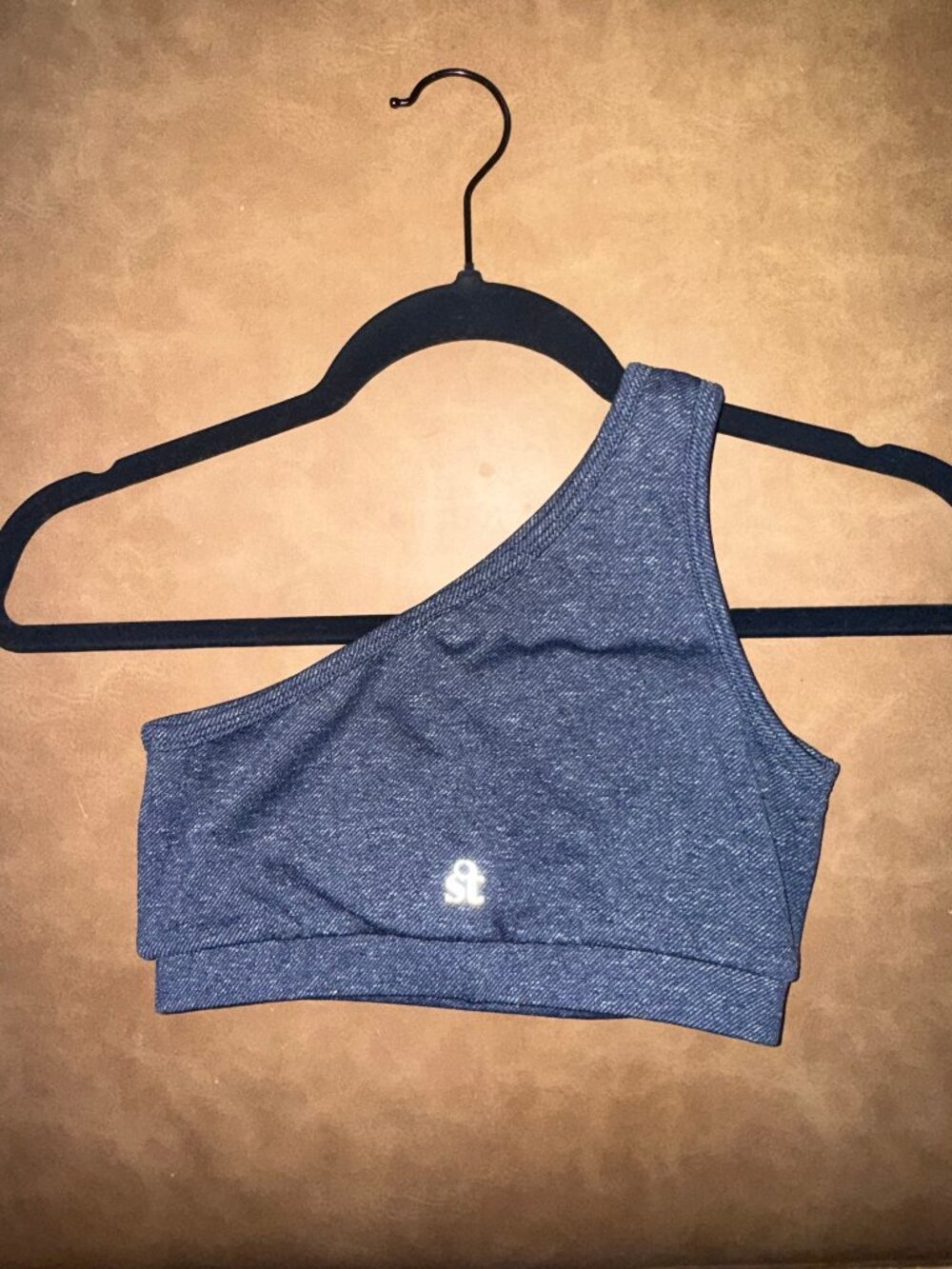 Strut This Heathered Navy One-Shoulder Sports Bra Leggings Set Small